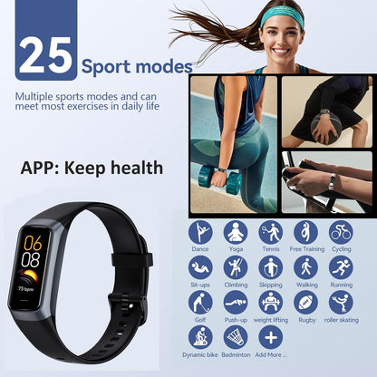 Amoled Health & Fitness Tracker Watch for Men & Women - Slim & Stylish with 25 Sports Modes, Heart Rate & Blood Pressure Monitor, IP68 Waterproof, Step Counter, Alarm & Timer